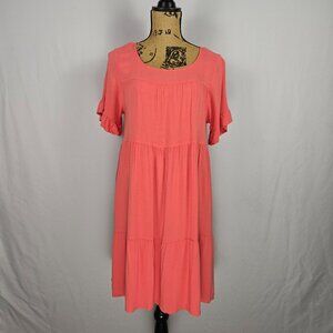 Torrid Coral Tiered Babydoll Dress 00 Plus Short‎ Sleeve Boho Summer Rayon